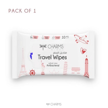 Travel Wipes Antibacterial,10 Wipes (1Pack) - Enriched with Vitamin E, Ultra Soft &amp; Gentle on Sensitive Skin, Alcohol &amp; Paraben-Free, pH-Balanced