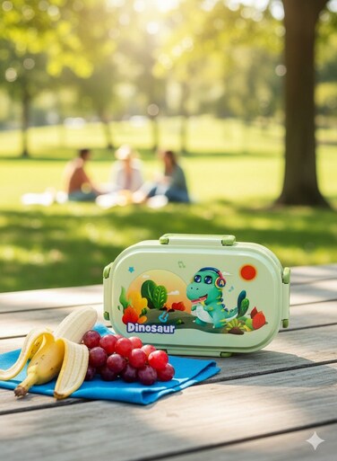 Stainless Steel Lunch Box &acirc;&euro;&ldquo; 1.2L &acirc;&euro;&ldquo; with 2 Compartments, Spoon, Microwave Safe, Leakproof Lid, BPA Free, Dishwasher &amp; Freezer Safe &acirc;&euro;&ldquo; Kids Cartoon Dinosaur Music Theme &acirc;&euro;&ldquo; Ideal for School, Daycare, Travel &acirc;&euro;&ldquo; 20 x 12 x 5 cm