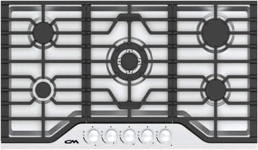 CM VERONA INOX 90cm Built-In Gas Hob &ndash; Stainless Steel Cooktop with Cast Iron Pan Supports &amp; Safety Device