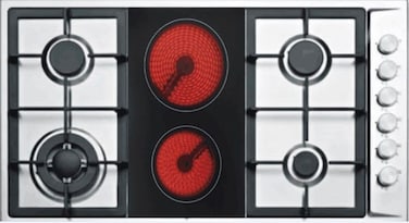 CM LIBRA 90 4G 90cm Gas &amp; Electric Hob &ndash; Hybrid Cooktop with 4 Gas Burners &amp; 2 Vitroceramic Zones