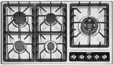 CM BOX 90cm Stainless Steel Gas Hob &ndash; 5 Burner Cooktop with Cast Iron Pan Supports &amp; Safety Device