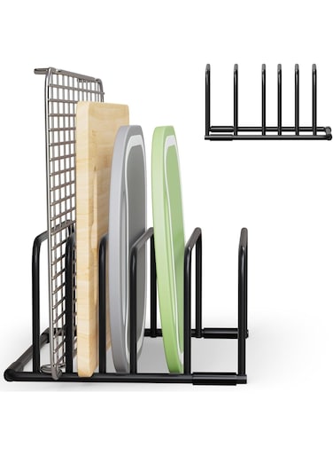 Cutting Board Organizer Rack - Black Holder Stand for Cutting Boards, Baking Sheets, and Bakeware Storage for Countertop
