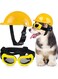 NALACAL 2Pcs Dog Helmet and Goggles, 4 Inch Padded Pet Motorcycle Helmet, Dog Sunglasses, Pet Outdoor Sun Protection Visor Hat, Pet UV Protection, Safety Pet Cap, Adorable Puppy Goggles, Yellow
