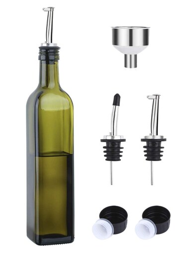 17oz/500ML Olive Oil Dispenser Bottle for Kitchen, Premium Oil and Vinegar Cruet, Oil and Vinegar Dispenser Set with Pourers, Funnel,