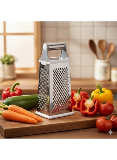 9.5" 4-Sided Grater 24.5cm Stainless Steel, Multipurpose Kitchen Tool for Cheese, Vegetables, Fruits, and Zest