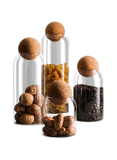 Generic Glass Jar Food Storage Containers - Complete Container Set for Kitchen with Lids, Ideal for Daily Use, Nuts, Cereal, Sweets &amp; Sugar (4pcs)