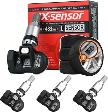 Autel TPMS Sensor 4 Pack 2in1 MX-Sensor 315Mhz/433Mhz OE-Level Universal Tire Pressure Monitoring System Sensors Programmable by Autel TPMS Tool Compatible with TS408S TS501 TS508WF (Metal Valves)