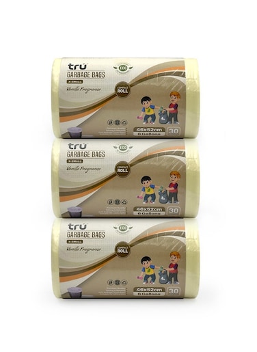 Vanilla Scented Garbage Bags Compact Roll 46x52cm 6 Gallon ( 30pc x 3 Rolls ) 90 bags