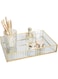 Tepengdie Striped Glass Storage Tray, Rectangle Dressing Table Makeup Tray with Gold Wire, Jewelry Perfume Organizer for Vanity, Dresser, Bathroom, Bedroom (L)