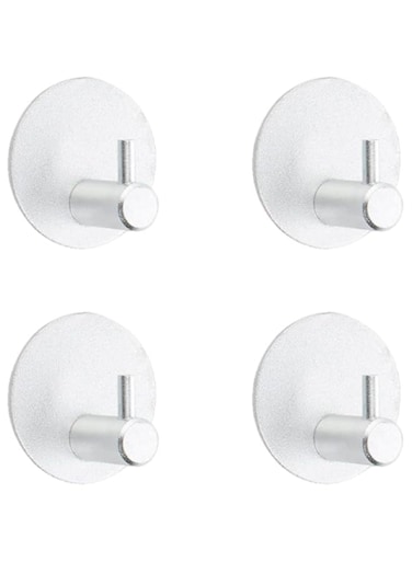 [YNOBUN]Round Hooks Bathroom Hooks Aluminium Waterproof Self-Adhesive Heavy Duty Towel Bathroom Hooks Wall Mounted Hooks for Hanging Towels, Coats, Keys and Household Kitchen Items, Set of 4 (Silver)