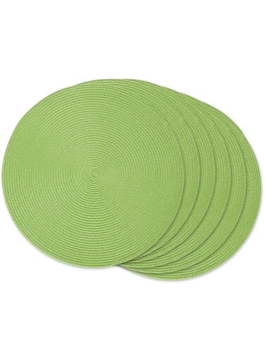DII Classic Woven Tabletop Collection, Indoor/Outdoor Placemat Set, Round, 15" Diameter, Lime, 6 Piece