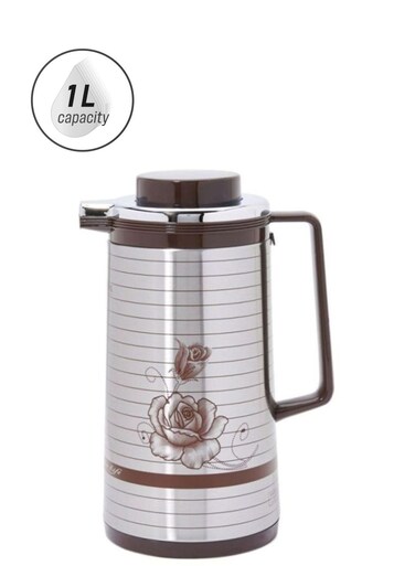 Printed Steel Flask With Handle 1L Silver/Brown