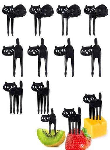 Pieces Black Cat Food Picks ,Cocktail Picks Bento Lunch Box Forks