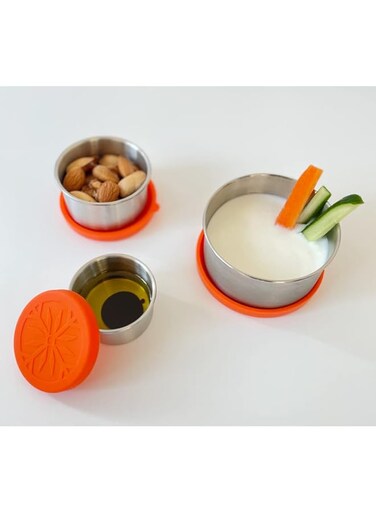 Bamboo Bark stainless steel sauce container, lunch box, snack box, dip containers, yogurt jar, condiment jar