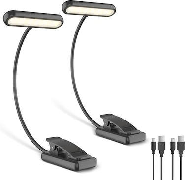 Book Lights for Reading at Night in Bed, Rechargeable Book Light with Memory Function, Eye Care Clip on Reading Light 2700K 4500K 6000K &amp; 10 Brightness Dimmable - 2 Pack