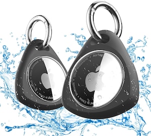 2 Pack Waterproof Case for Airtag Holder, 360° Protective Keyring Holder, Shockproof, Anti-Scratch TPU Full Cover Case for Luggage, Pet Collar, Bag, Accessories for AirTag - Black