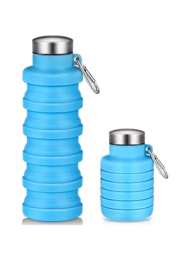SWIUKPHE Collapsible Water Bottles for Travel 500ml Reusable Foldable Silicone Water Bottle with Portable Buckle Silicone for Camping Hiking Sport