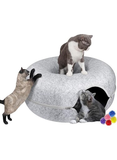 Cat Tunnel Bed for Indoor Cats,Cat Bed Cat Donut Cave,Scratch Resistant Hideout Toys for Cats up to 11 Lbs-Medium Size (small)