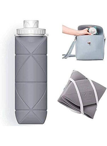 TERRIFI Foldable Sports Water Bottles, Collapsible Leakproof Valve, BPA Free Silicone Water Bottle for Gym, Camping, Sports, Lightweight, Durable Travel Bottle, 20oz