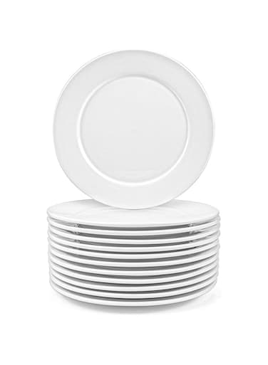 Foraineam 12 Pieces 8 Inch Round Porcelain Salad Plates Dessert Plate Set White Dinnerware Dish Serving Plates