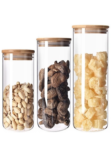 3 Pcs of Different Size of Borosilicate Glass Jars Wooden Sealed Lid