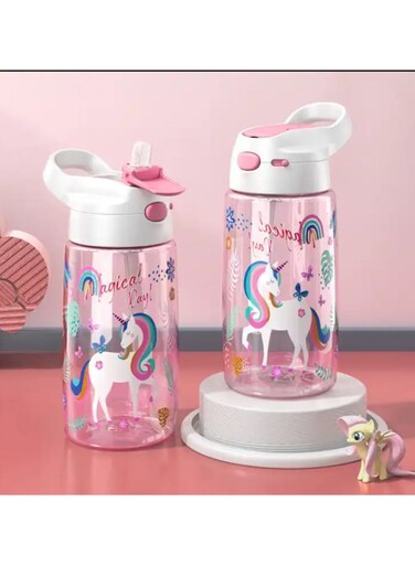 &amp; Jeko Kid's 450ml Tritan Water Bottle Ideal for Preschool to Elementary   Spill-Proof   BPA-Free, Straw Cover (Rainbow Unicorn Dreamscape, Magic Meadows)