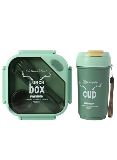 Kids Sports Lunch Box and Water Bottle Combo Set, BPA Free, Leakproof Food Grade PP with Chutney Box, Spoon, Fork, and Dividers - Durable and Portable 1120ml + 70ml for School &amp; Travel ( Green )