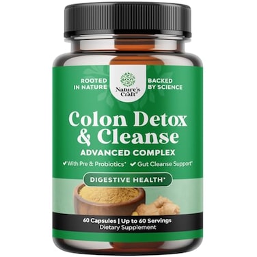 Natures Craft Colon Cleanser &amp; Detox - Lactobacillus Acidophilus Probiotic Supplement Body Cleanse - Psyllium Husk Capsules Gut Health Supplement