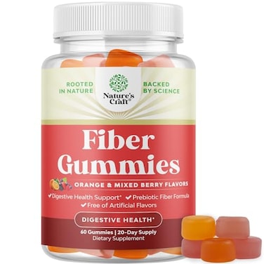 Natures Craft Tasty Prebiotic Fiber Gummies For Adults - High Supplement Vitamins With Soluble Chicory Root Immunity And Digestive Support Non GMO Vegan Halal Gluten Free