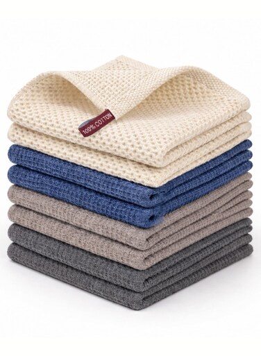 Waffle Kitchen Towel Cotton Set of 4, Super Absorbent Tea Towel &amp; Dish Cloth, 100% Cotton Kitchen Towels for Fast Drying &amp; Everyday Kitchen Clearning, Mix Colors Tea Towels for Kitchen, 30x30 cm