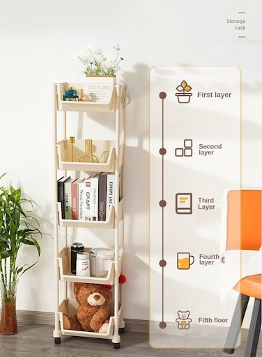 5-Layer Practical Rolling Storage Vehicle White Lockable Wheel Debris Storage Rack, 30 * 20 * 110cm