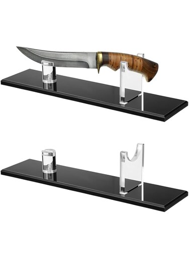 Yookeer 2 Pcs Acrylic Knife Display Stand Fixed Blade Knife Collection Display Stand Holder for Single Knife Rustic Cabin Home Decor (Black Base)