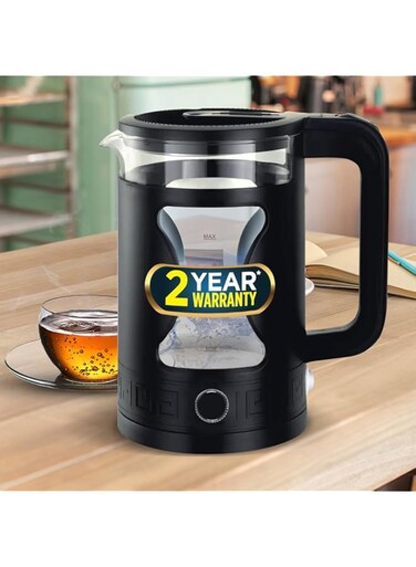 iBELL GEKB17M BLACK Glass Electric Kettle, Glass Kettle, 1500 W, 1.7 Litres, with LED Light, Tempered Glass, Auto Cut Off Function, 360 Degree Rotating Base, Black