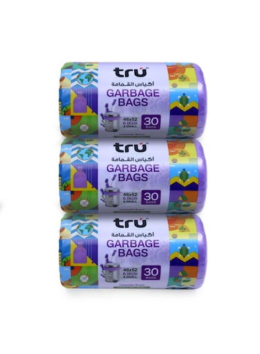 Pack of 3 - Lavender Scented Garbage Bags, 6 Gallon, Compact Roll 46x52cm X-Small (Small bins) - 30 Bags x 3 purple