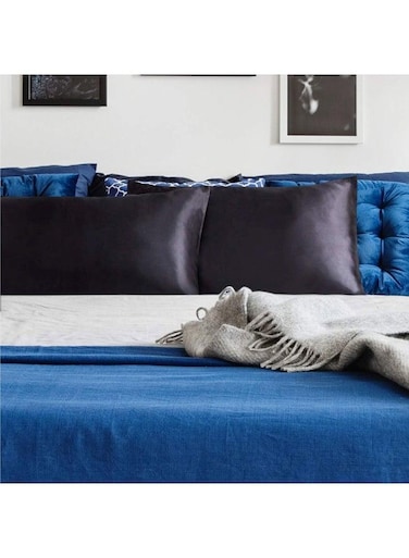 Simple Solid Standard Bedroom Pillow Case Silk Black 51x66cm