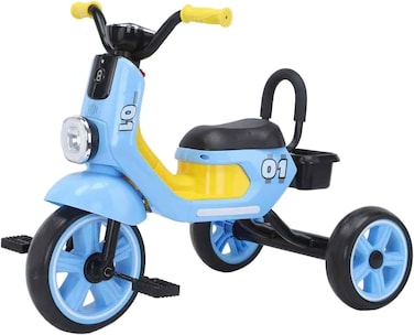 Lovely Baby Kids/Children Tricycle LB 2280 with Music &amp; Light, Steel Frame, EVA Wheels, Rear Basket, For The Ages 1-3 Years - Blue