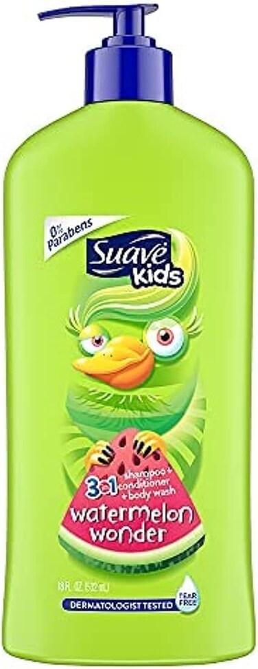 Suave Kids 3in1 Shampoo Conditioner Body Wash for a Tear-Free Shower or Bath Wacky Melon Dermatologically Tested 18 oz