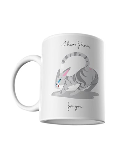 Cat Printed Mug White/Grey