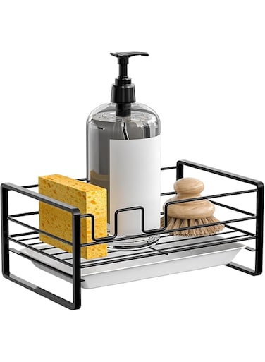 NALACAL Sponge Holder for Kitchen Sink, Kitchen Bathroom Sink Organizer with Removable Drain Tray, Stainless Steel Sink Tray Drainer Rack for Soap &amp; Brush Organizer Storage