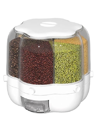 DXDYDZ 6 Grid Rotating Food Dispenser Round Rice Storage Container Rice Bucket Rice Storage Tank Sealed Grain Container Dry Food Fruit Storage Box for Home and Kitchen(Transparent)