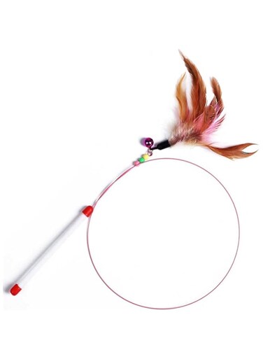 SOWUGI Cat Toy Feather Wand, Interactive Pet Cat Kitten Chaser Teaser Wire Wand With Bell Beads for Cat Exercise Play Fun Cat Toys (A)