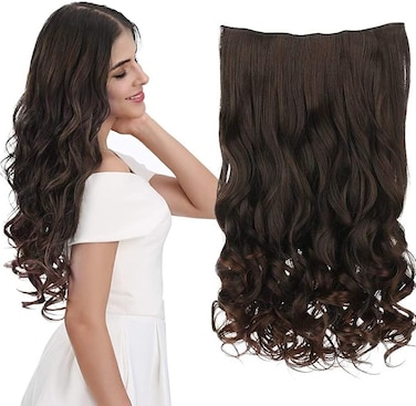 REECHO 20" 1-pack 3/4 Full Head Curly Wave Clips in on Synthetic Hair Extensions Hair pieces for Women 5 Clips 4.6 Oz Per Piece - Dark brown