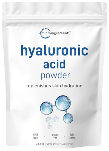 Micro Ingredients Hyaluronic Acid Serum Powder, High Molecular Weight, Cosmetics Grade, 30 Gram, Support Hydration And Moisture, Water Soluble (Within 2 Hours), Vegan Friendly