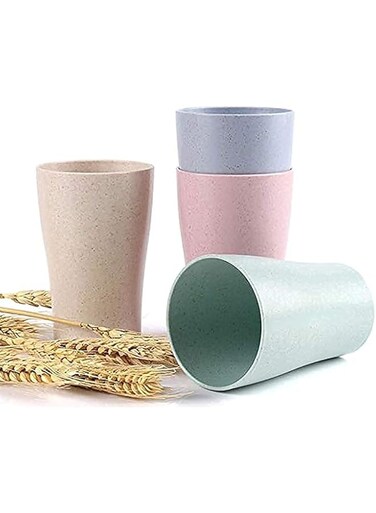 Reusable Plastic Cup, Unbreakable Wheat Straw Drinking Cup for Beverage, Eco Friendly Healthy Multi color Set of 4, baby child Cups for Water, Coffee, Milk, Juice, Tea, also can be bathroom cup