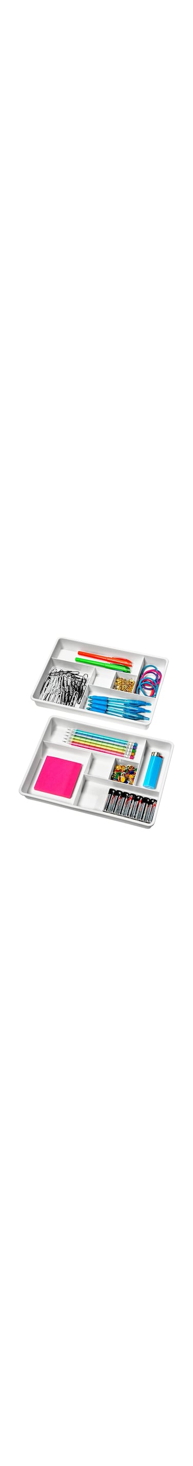 Madesmart Set of 2 Plastic 6-Compartment Drawer Organizer Gadget Trays, Multipurpose Storage Bins for Drawers, White