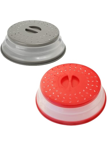 Tazweeq Microwave Splatter Cover Vented for Food, 2 Pack Collapsible Microwave Splatter Cover, Kitchen dish bowl Plate Proof lid,Dishwasher-Safe,BPA-Free Silicone &amp; Plastic (Grey &amp; Red)