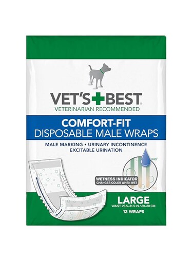 Vet's Best Comfort Fit Disposable Male Dog Diapers   Absorbent Male Wraps with Leak Proof Fit   Large, 12 Count