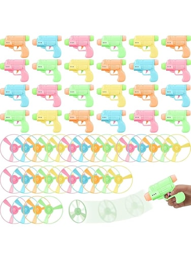 SYOSI 24 Pcs Flying Toys Disc Shooters and 48 Pcs Flying Disks, Saucer Disc Launcher Toys Flying Saucer for Boys Girls Birthday Party Favors Fun Outdoor Activity, Random Color