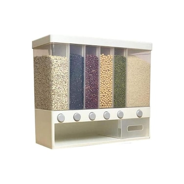 Wall-Mounted Dry Food Dispenser, 6 Compartments, Clear Storage Containers with Individual Portion