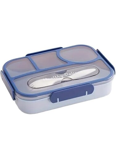 ATK_Plastic Lunch Box - Leak-Proof Bento-Style Food Container with Airtight Lid and Divided 4-Compartment Design - 4 Cup Capacity for Meal Prepping, and Portion (BLUE)